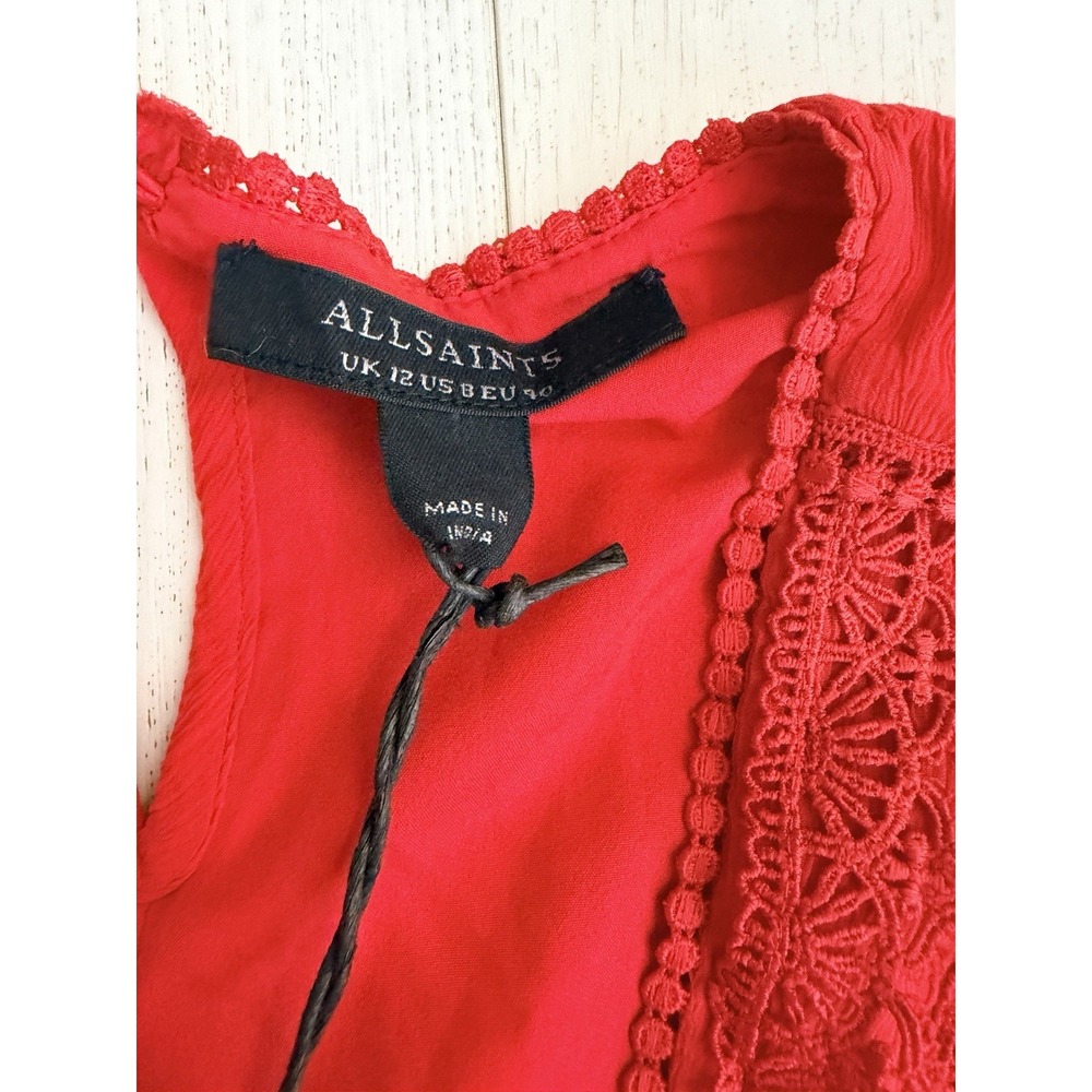 NWT AllSaints Zora Floral Ruffle Mini Dress Sz 8 US - Red Tiered $299 - Picture 11 of 16